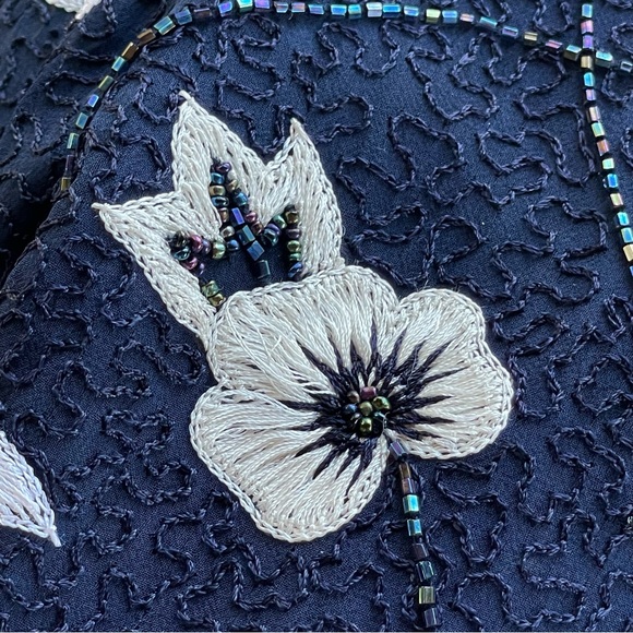 Adrianna Papell Vintage Silk Evening Beaded Navy Blue Embroidered Jacket SZ P10 - Picture 6 of 8